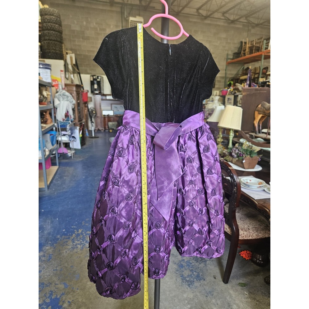 American Princess Girls Dress Black Velvet Purple Rose Swirl Size 4T Zip Flower - Picture 10 of 12